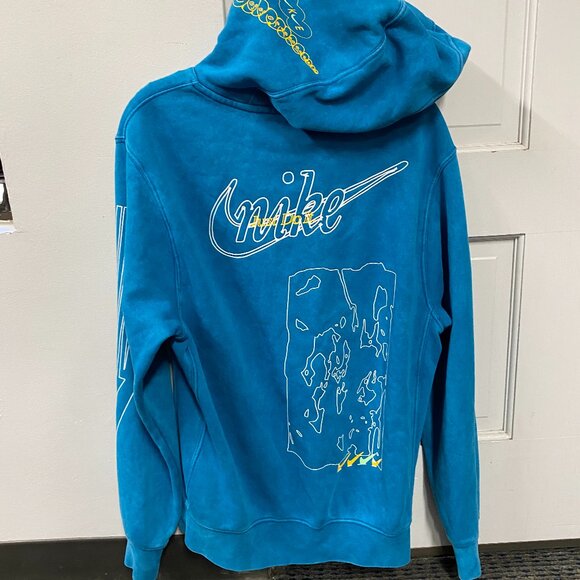 Nike Fleece Drip Hoodie  Mens Small Blue Worn Wash Distressed - Picture 1 of 12